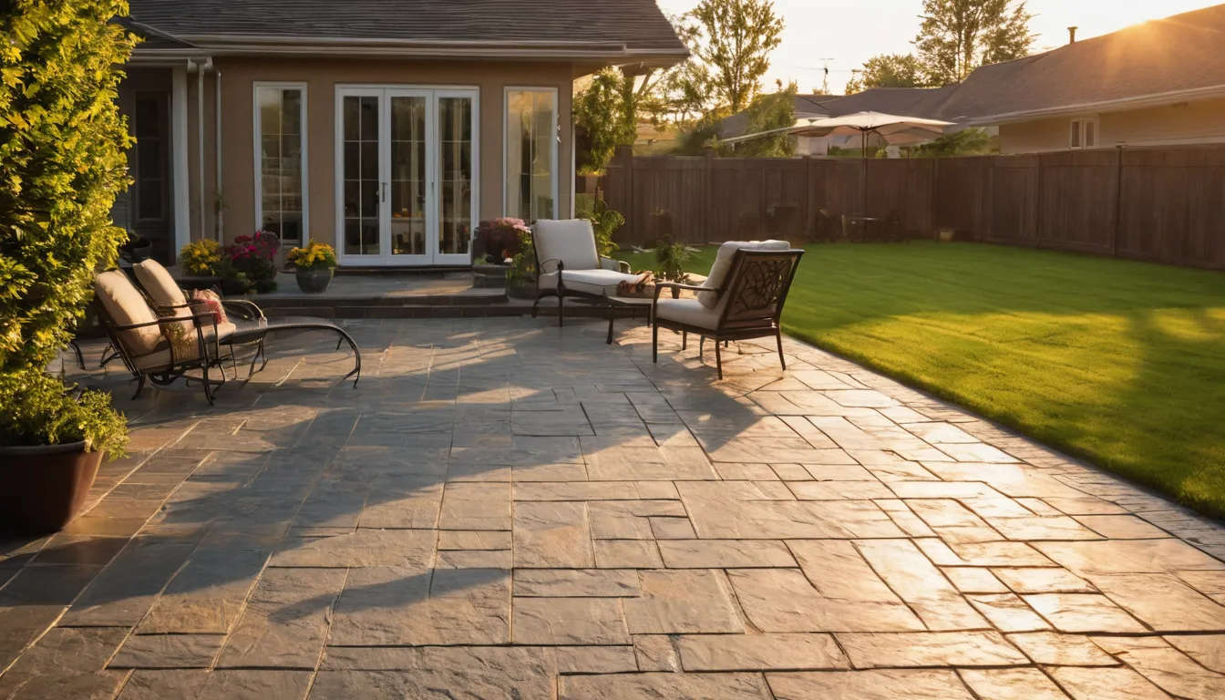 A stamped concrete patio behind a home in the Cuyahoga Falls area