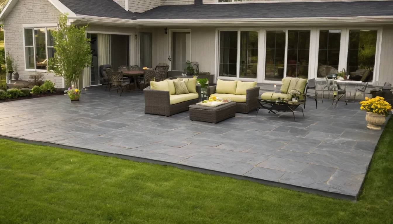 Stamped concrete patio with a stone pattern behind a home in the Cuyahoga Falls area